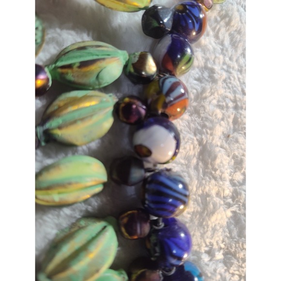 Artisan African Trade Necklace 41" Millefiori Beads Brass Black Bold Ethnic - Picture 13 of 16